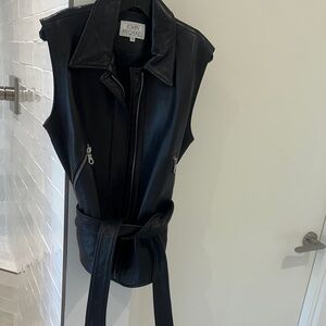 John Michael Butter Soft Black Leather Vest with Belt and Chrome Zipper Details